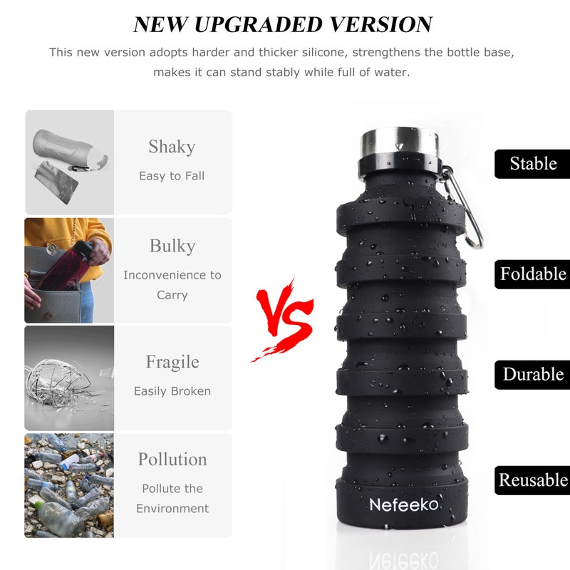 Nefeeko Collapsible Water Bottle, 27oz Reuseable BPA Free Silicone Foldable Portable Leak Proof Sports Water Bottle with Carabiner for Travel Gym Camping Hiking - Image 2